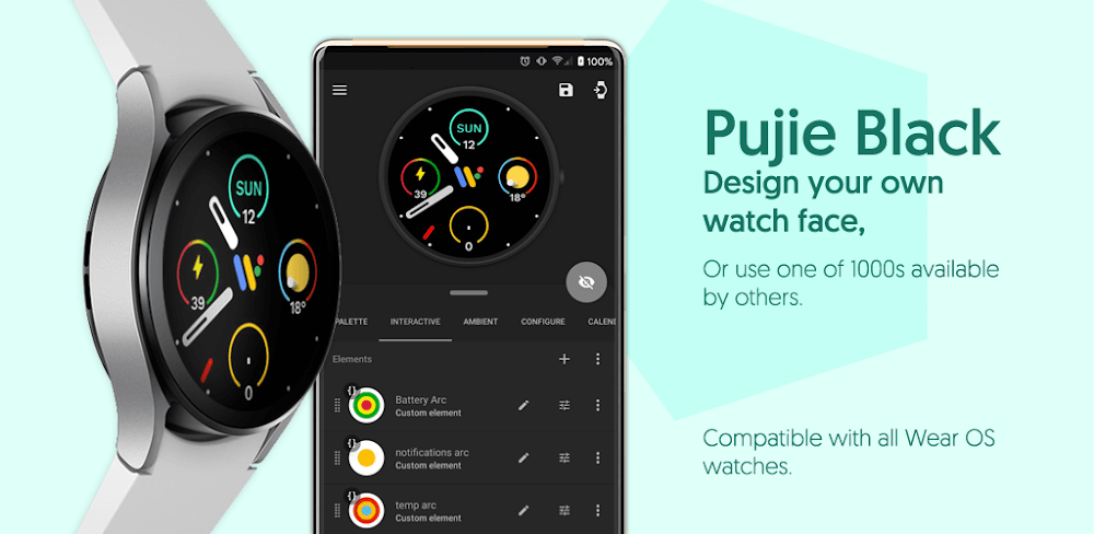 Watch Face Designer - Pujie Black - Wear OS v5.1.46 APK (Paid)