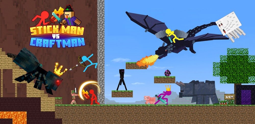Stickman vs Craftman v4.4.14 MOD APK (Unlocked Skin, Upgrade Free)