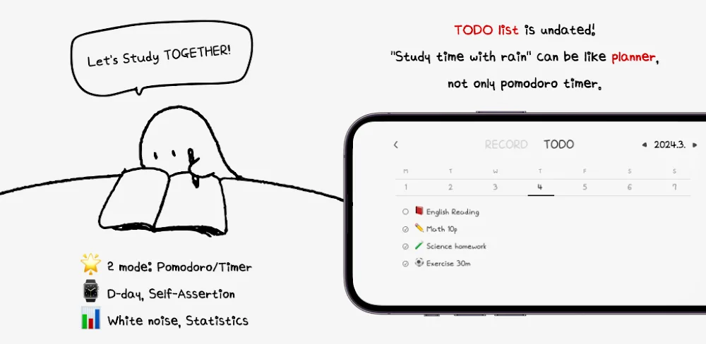 Study Time With Rain v2.4.4 MOD APK (Premium Unlocked)
