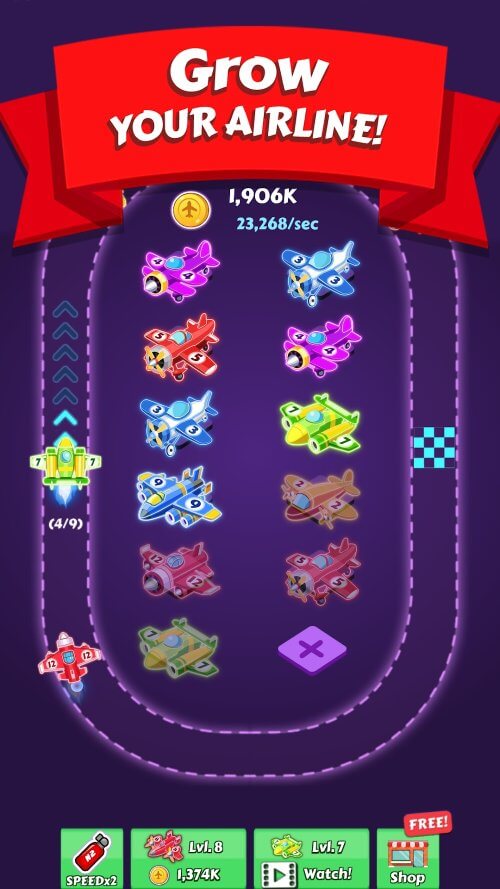 Merge Planes Neon Game Idle v1.0.37 MOD APK (Free Shopping)