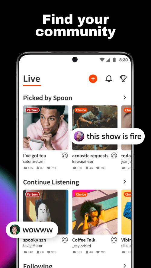 Spoon: Talk & Music Livestream v11.1.2 APK (Latest)